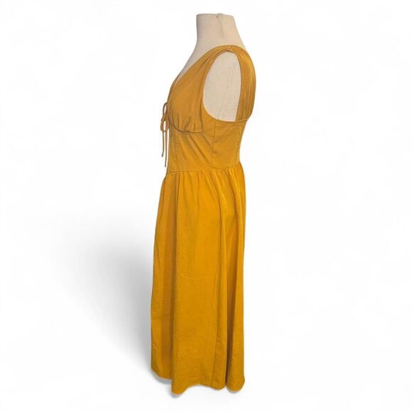 Floreya Women’s Milkmaid Midi Dress Yellow Mustard Tie Front Size M Medium - Picture 3 of 7